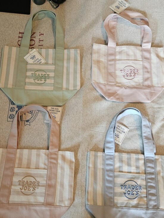 Handbags - Pastel Stripe Tote Bag - Pink, Green, Blue, Cream Options
